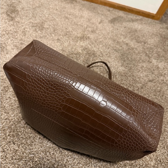 Old Navy Brown Croc-Embossed Bag Vegan Leather Tote - Picture 6 of 8